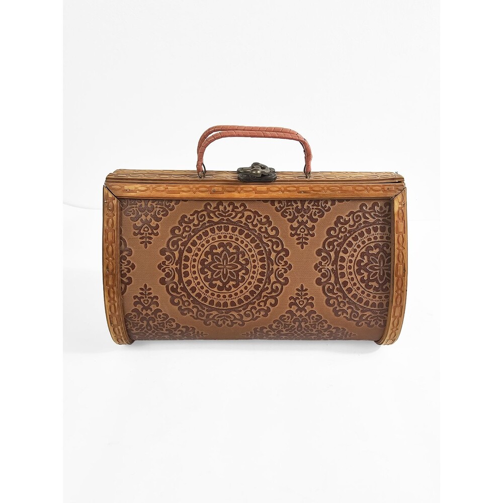 Vintage Wood Box Purse Mandala Hand-Carved MCM Boho Flawed